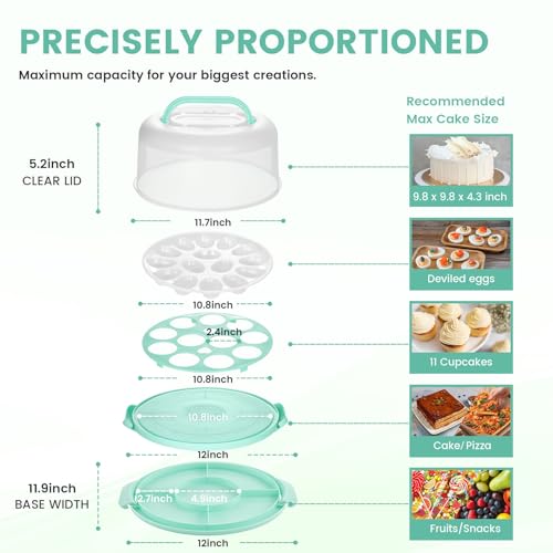 HANSGO Cake Carrier with Lid and Handle Extra Deviled Egg Containers Cake Holder for 10 inch Cakes with 2 Handles 11 Capacity Cupcake Carrier Two Sided Base for Nuts Fruits Muffins Pies Pizza - Image 3