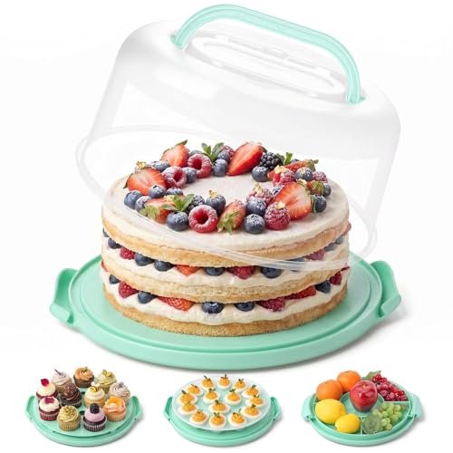 HANSGO Cake Carrier with Lid and Handle Extra Deviled Egg Containers Cake Holder for 10 inch Cakes with 2 Handles 11 Capacity Cupcake Carrier Two Sided Base for Nuts Fruits Muffins Pies Pizza - Image 1