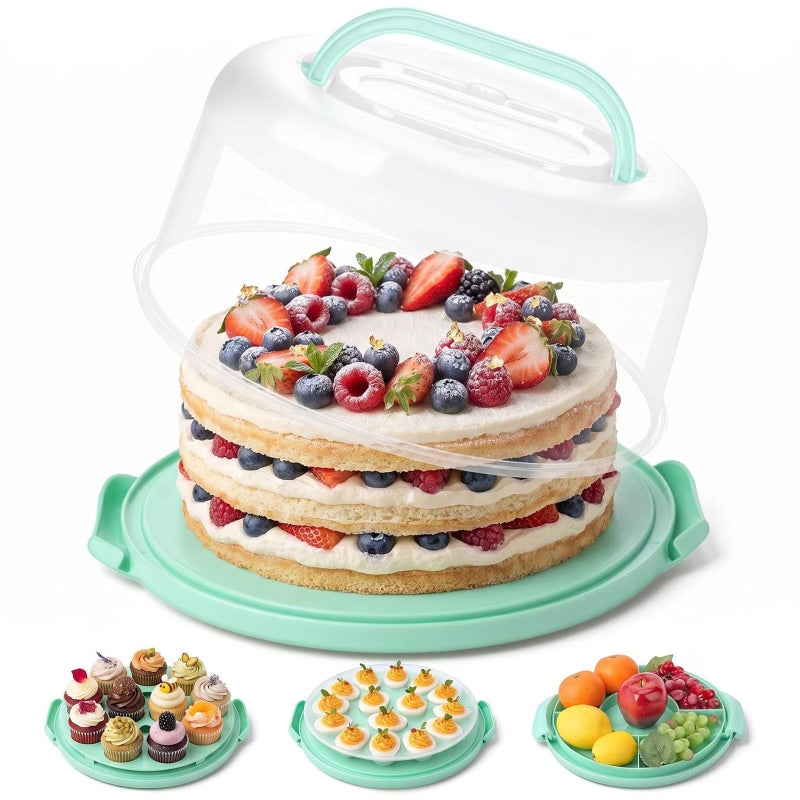 HANSGO Cake Carrier with Lid and Handle Extra Deviled Egg Containers Cake Holder for 10 inch Cakes with 2 Handles 11 Capacity Cupcake Carrier Two Sided Base for Nuts Fruits Muffins Pies Pizza - Image 2