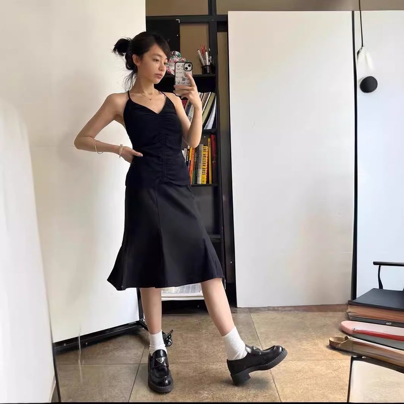 Custom Designed High Waist Black Fishtail Midi Skirt for Women 3215 - Image 1