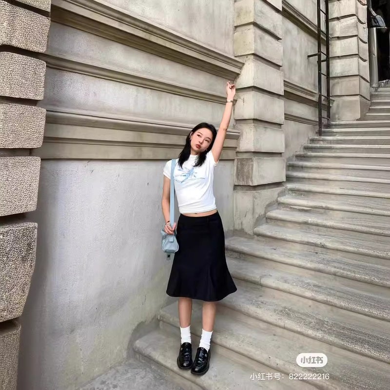 Custom Designed High Waist Black Fishtail Midi Skirt for Women 3215 - Image 4