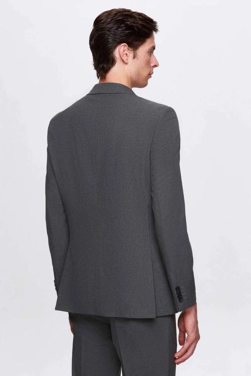 D'S DAMAT Slim Fit Gray Plain Mono Collar Double Slit Lined Suit 4HF05ORT01577