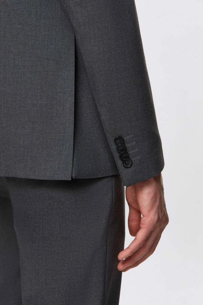 D'S DAMAT Slim Fit Gray Plain Mono Collar Double Slit Lined Suit 4HF05ORT01577