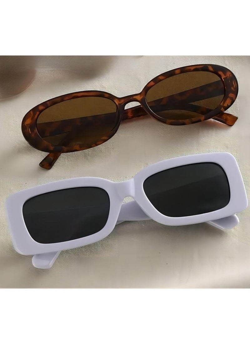 Ucanbe - 2-Piece Punk Fashion Sunglasses Set for Women Men Casual Anti Glare Glasses for Beach Party - Image 1