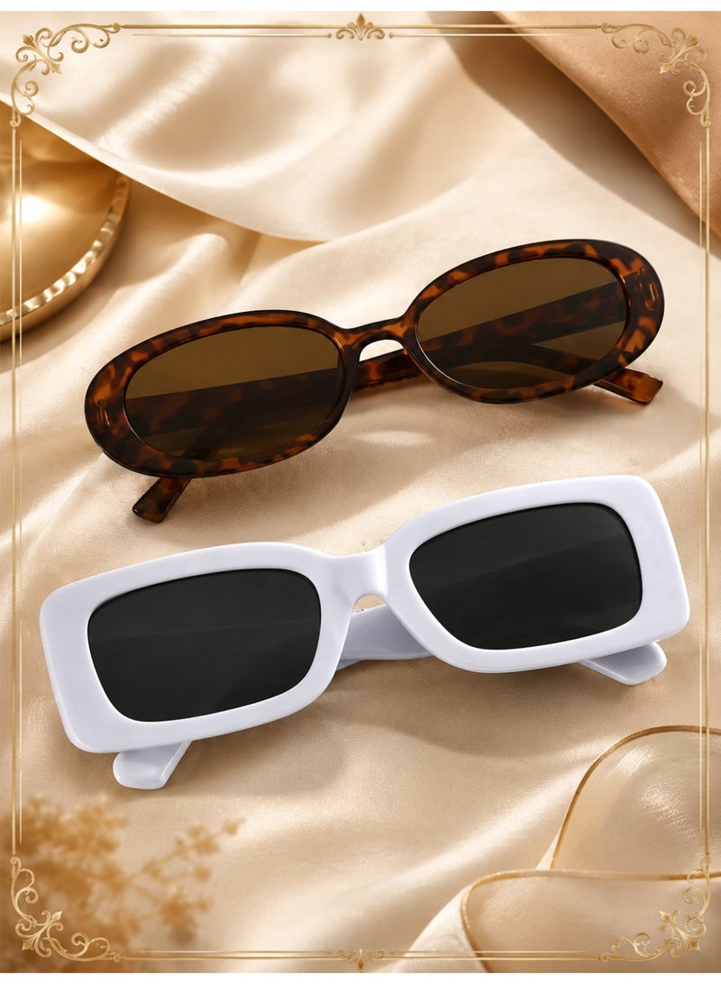 Ucanbe 2-Piece Punk Fashion Sunglasses Set for Women Men Casual Anti Glare Glasses for Beach Party - Image 1