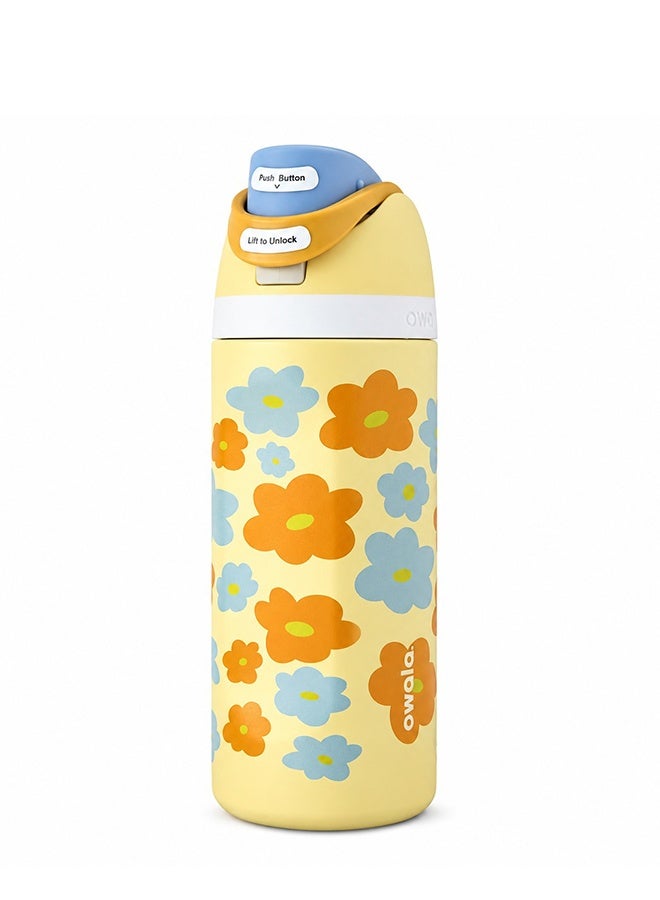 16oz Kids FreeSip Insulated Stainless Steel Water Bottle – Push Button Flip Lid with Lift-to-Unlock Safety Lock BPA Free - Image 1