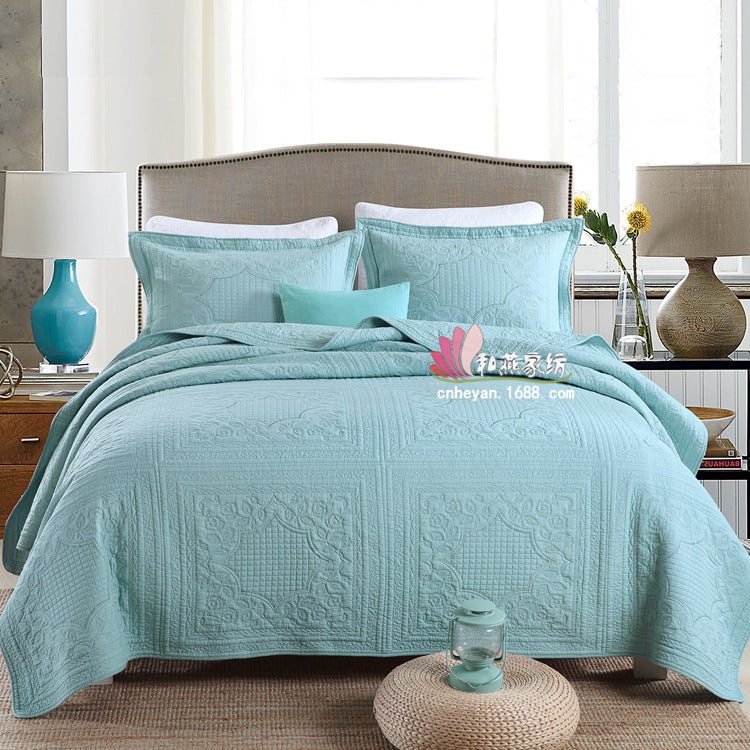 Export Pure Cotton Quilt Quilt Pure Cotton Bed Cover Three-Piece Set American Plain Embroidered Quilted Bed Cover Summer Cool Quilt - Image 1