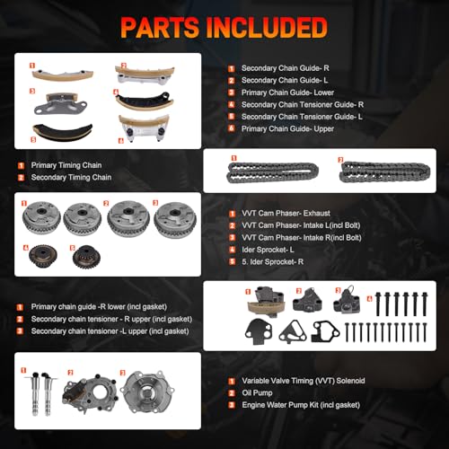 GDUKOP Timing Chain Kit &VVT Sprocket Oil/Water Pump Solenoid Compatible with Buick Cadillac Enclave LaCrosse Allure ATS CTS SRX XTS Traverse Camaro Impala Equinox Acadia Vue G6 G8 3.6L 3.0L - Image 2