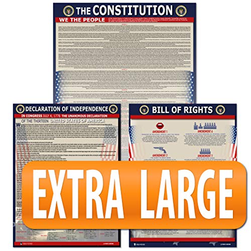 Young N Refined American Founding documents EXTRA LARGE Laminated 3 pack: US Constitution with all amendments, Declaration of Independence and Bill of Rights 24x36) Young N Refined - Image 1