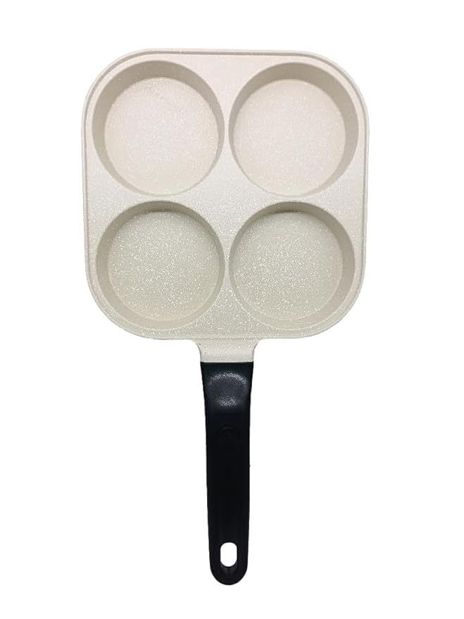 EDBIRET 4Hole NonStick Egg Frying Pan with Detachable Wooden Handle MultiPurpose Pan for Omelets Burgers Uttapam Poached Eggs and Breakfast Cooking White - Image 1