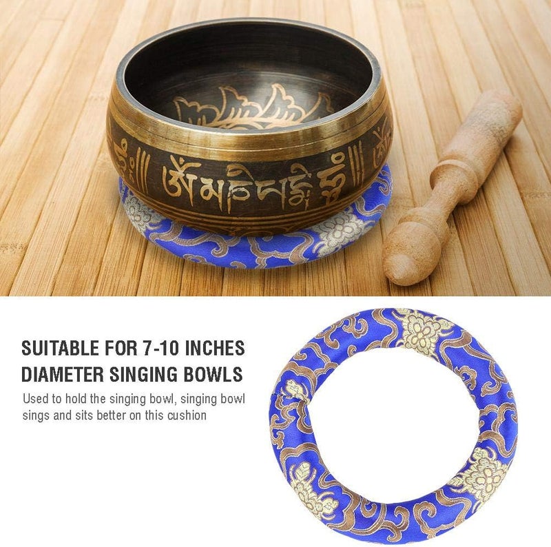 Dilwe Singing Bowl Cushion, 16cm Silk Brocade Round Cushion Ring Pillow for 7-10 Inches Diameter Meditation Singing Bowls(Blue) - Image 2