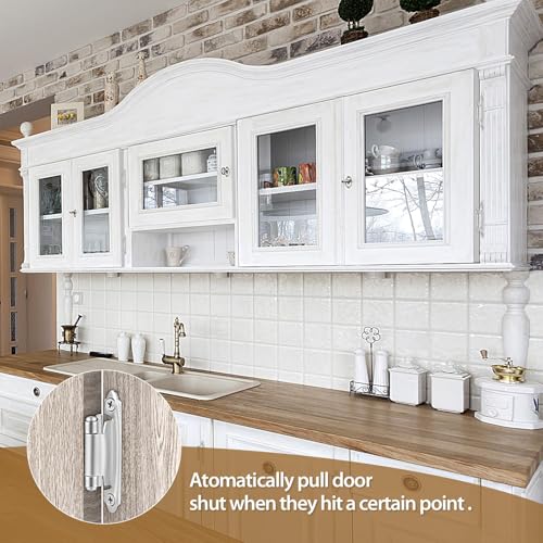 SORGMACH Satin Nickel Self Closing Kitchen Flush Cabinets Hinge 10 Pair 2-1/8" Brushed Nickel Cabinet Door Hinges Cupboard Variable Flush Cabinet Hinge Face Mount 20 Pack - Image 4