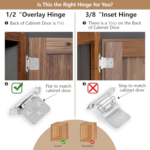 SORGMACH Satin Nickel Self Closing Kitchen Flush Cabinets Hinge 10 Pair 2-1/8" Brushed Nickel Cabinet Door Hinges Cupboard Variable Flush Cabinet Hinge Face Mount 20 Pack - Image 3