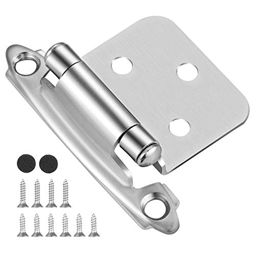 SORGMACH Satin Nickel Self Closing Kitchen Flush Cabinets Hinge 10 Pair 2-1/8" Brushed Nickel Cabinet Door Hinges Cupboard Variable Flush Cabinet Hinge Face Mount 20 Pack - Image 1