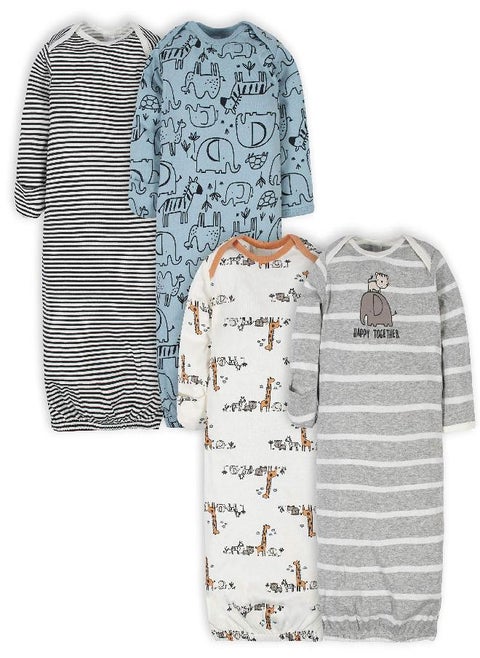 Gerber Unisex Baby Boy and Girls 4-Pack Sleeper Gown Jungle Blue 0-6 Months