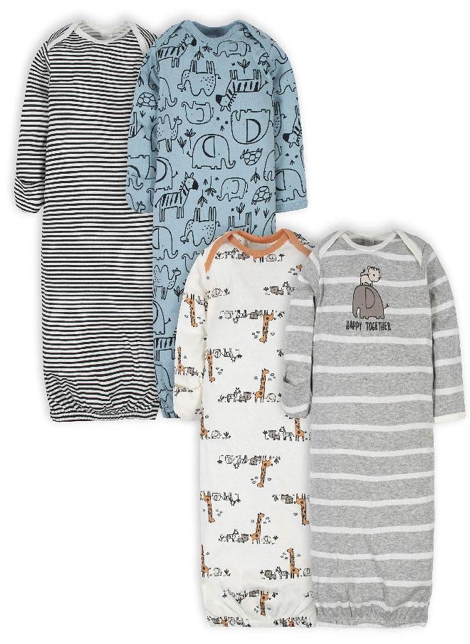 Gerber Gerber Unisex Baby Boy and Girls 4-Pack Sleeper Gown Jungle Blue 0-6 Months  - Image 1