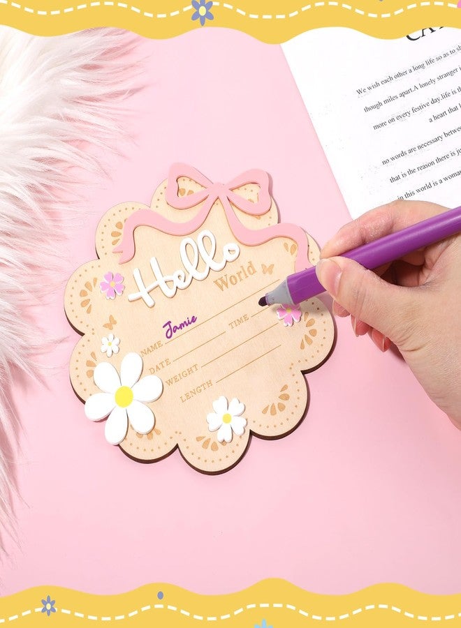 Larrel Wooden Newborn Announcement Sign, Butterfly Daisy Hello World Board, Newborn Welcome Signs with Butterfly and Daisy Decorations, Baby Name Plaque Board for Babies Shower, Hospital and Nursery Decor - Image 5
