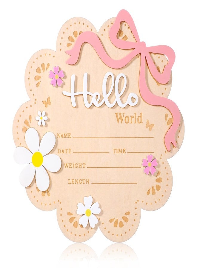 Larrel Wooden Newborn Announcement Sign, Butterfly Daisy Hello World Board, Newborn Welcome Signs with Butterfly and Daisy Decorations, Baby Name Plaque Board for Babies Shower, Hospital and Nursery Decor - Image 1
