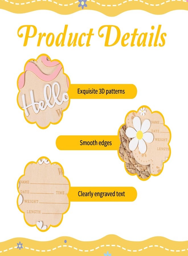 Larrel Wooden Newborn Announcement Sign, Butterfly Daisy Hello World Board, Newborn Welcome Signs with Butterfly and Daisy Decorations, Baby Name Plaque Board for Babies Shower, Hospital and Nursery Decor - Image 3