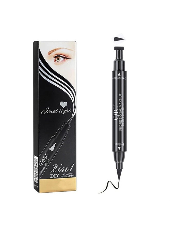 Linble Dual Ended Black Liquid Eyeliner - 2 in 1 Winged Cat Eye Stamp & Felt-tip Eyeliner Pen, Waterproof, Long Lasting and Smudge Proof Eye Makeup Tool for Women - Image 1