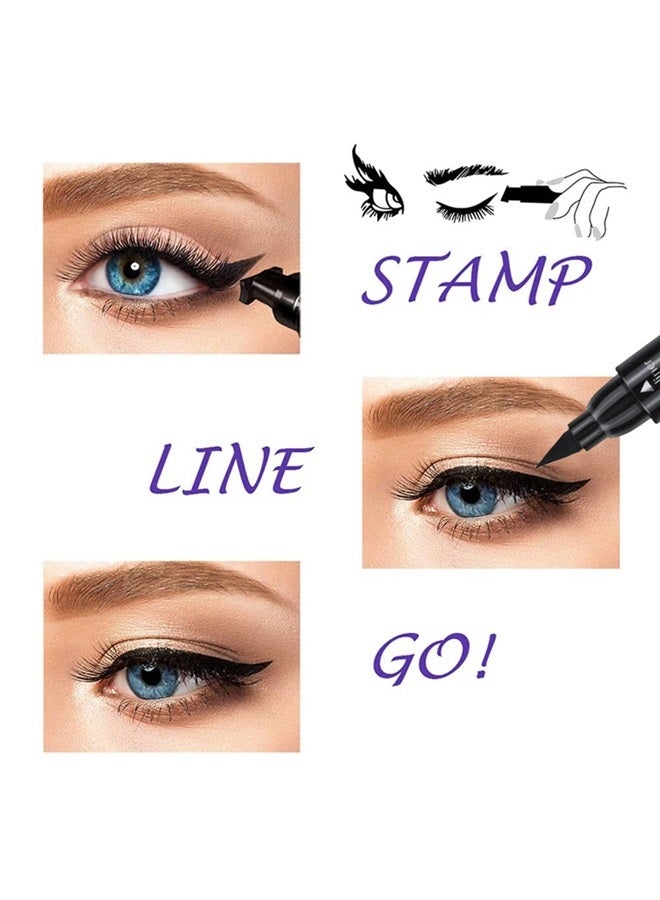 Linble Dual Ended Black Liquid Eyeliner - 2 in 1 Winged Cat Eye Stamp & Felt-tip Eyeliner Pen, Waterproof, Long Lasting and Smudge Proof Eye Makeup Tool for Women - Image 2