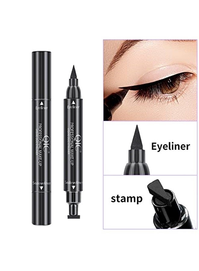 Linble Dual Ended Black Liquid Eyeliner - 2 in 1 Winged Cat Eye Stamp & Felt-tip Eyeliner Pen, Waterproof, Long Lasting and Smudge Proof Eye Makeup Tool for Women - Image 4
