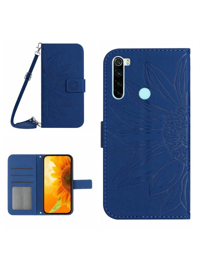 The Bros Case For Xiaomi Redmi Note 8 / Note 8 2021 Skin Feel Sun Flower Pattern Flip Leather Phone Case with Lanyard