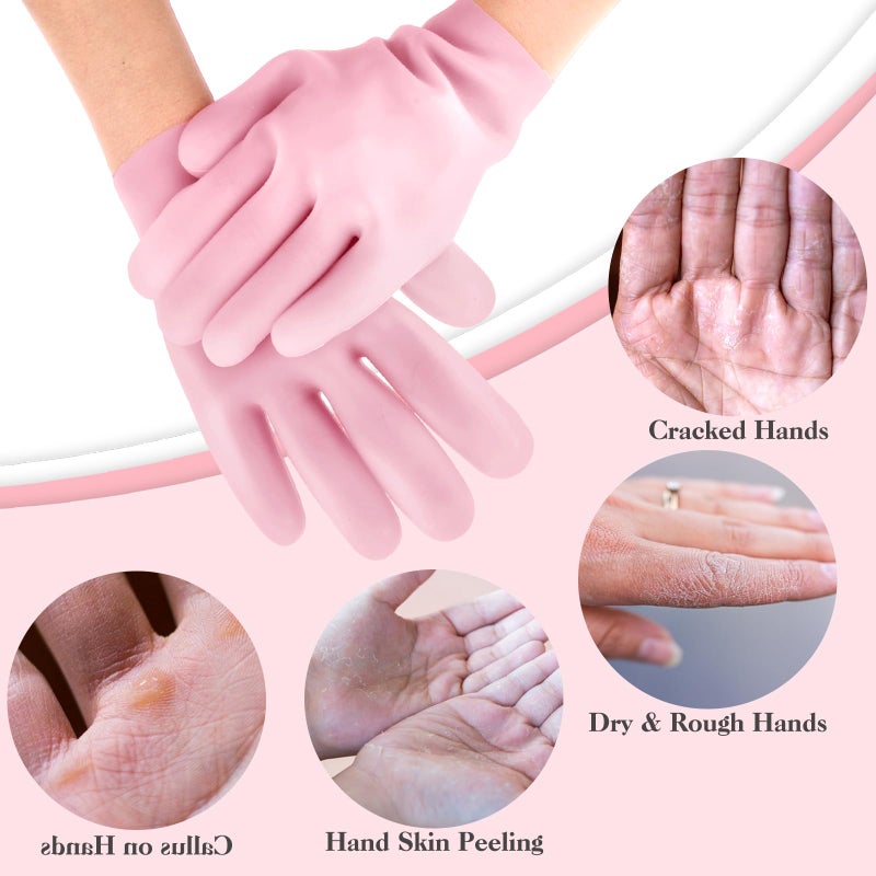 Sibba 2 Pairs Silicone Moisturizing Gloves Spa Gel Hydrating Gloves Women's Hand Care Gloves, Anti Slip Aloe Lotion Gloves for Repairing Dry Hand, Calluses, Cracked Heels and Softening Rough Skin - Image 4