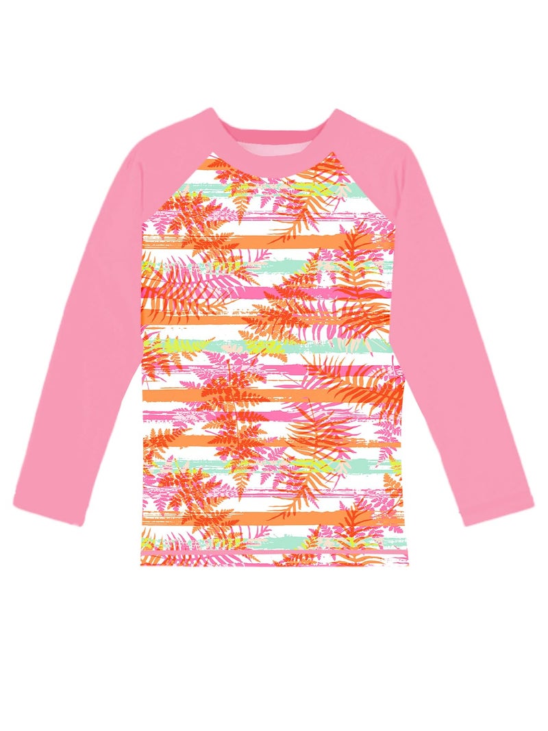 Remimi Girls Sun Shirts Uv Protection Long Sleeve Rash Guard Tropical Youth Boys SPF 50 Swim T Shirts Pink 1112 Y - Image 2