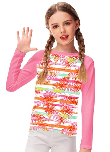 Remimi Girls Sun Shirts Uv Protection Long Sleeve Rash Guard Tropical Youth Boys SPF 50 Swim T Shirts Pink 1112 Y - Image 3