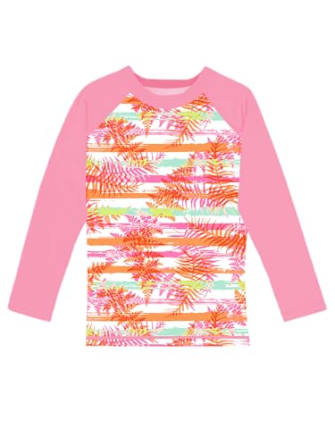 Remimi Girls Sun Shirts Uv Protection Long Sleeve Rash Guard Tropical Youth Boys SPF 50 Swim T Shirts Pink 1112 Y - Image 1
