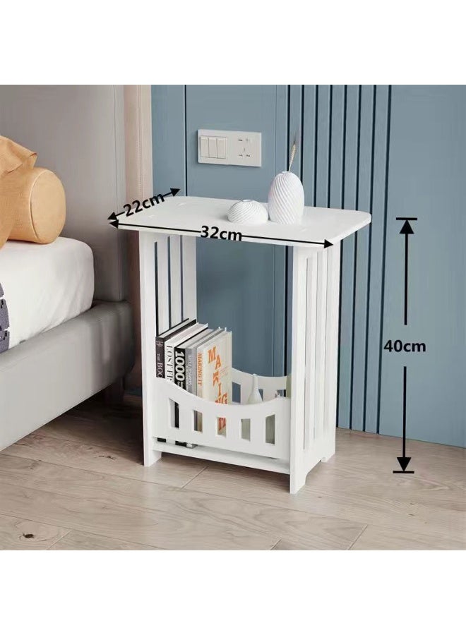 MIXDE White Bedside Table, Small End Table with Storage Shelf Basket, Side Table Small Spaces, Slim Coffee Tables, White Nightstand, Sofa Table for Living Room, Bedroom, Bathroom, Balcony (Square) - Image 2