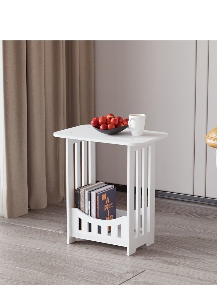 MIXDE White Bedside Table, Small End Table with Storage Shelf Basket, Side Table Small Spaces, Slim Coffee Tables, White Nightstand, Sofa Table for Living Room, Bedroom, Bathroom, Balcony (Square) 