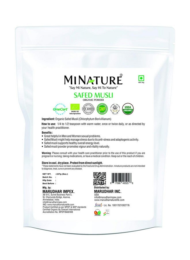 mi nature Safed Musli Powder (Chlorphytum Borivillianum) Usda Organic ; 227G (8 Oz) (1/2 Lb) ; Herb For Vigour And Vitality ; Promotes Healthy Reproductive System Functions; - Image 3