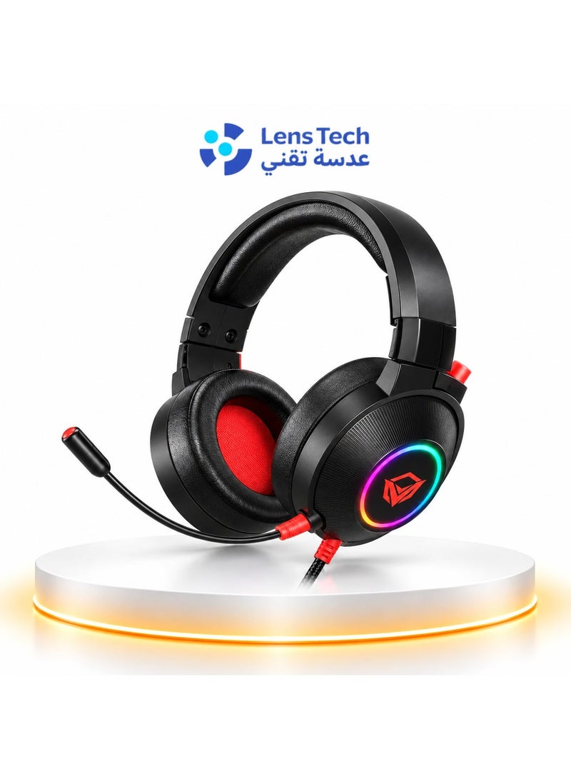 MeeTion MT-HP012 RGB Gaming Headset with Built-in Microphone - Black/Red - Image 1