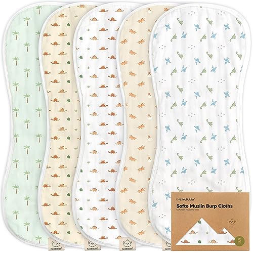 KeaBabies 5Pack Muslin Burp Cloths Baby Boy Girl Very Absorbent Baby Burp Cloth Rags 8Layers Viscose Derived from Bamboo Cotton Muslin Towel Super Soft Spit Up Rags No Shrink Washcloths Roarsome - Image 1