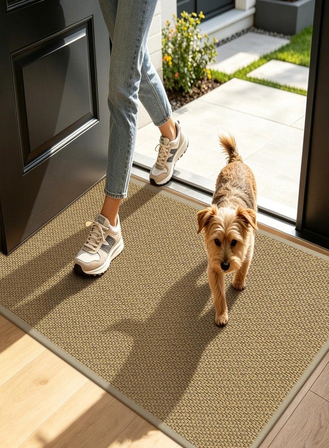 LEKEEPGO Door Mat Indoor Entrance 17"x29", Ultra Thin Indoor Door mat, Absorbent Washable Entryway Doormats, Low-Profile Dirt Trapper Doormat Entry Inside Door Mats Front Floor Mats, Beige - Image 1