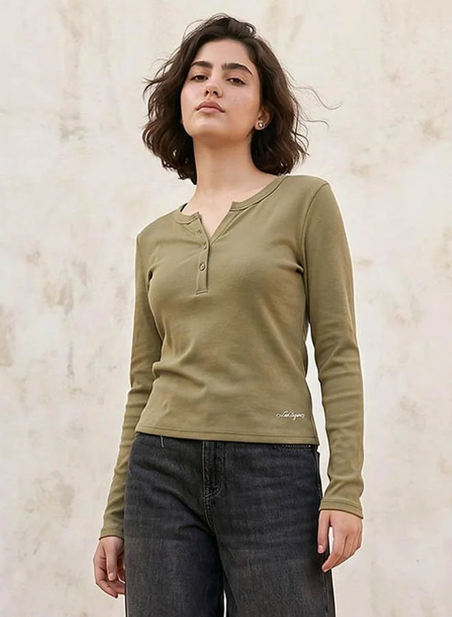 لي كوبر Lee Cooper Ribbed Top with Half Placket