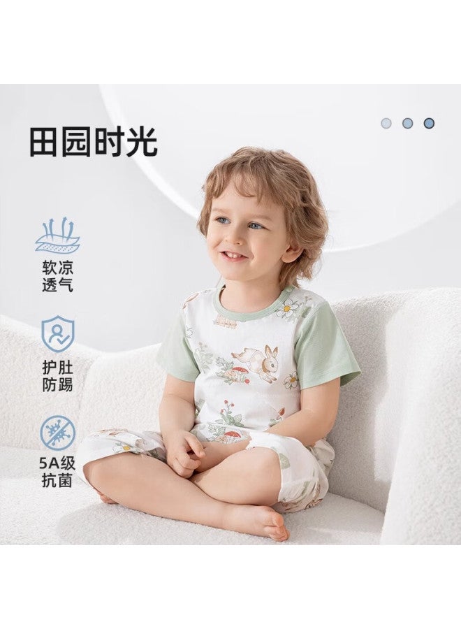 Beptides Beipesi Children's Pajamas, Summer Thin Style, New Cotton, Boys And Girls Baby Short-sleeve Home Wear, One-piece Clothing, Pastoral Style, Size 110 - Image 1