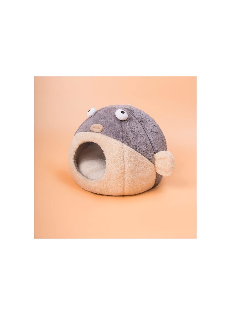 GGOOT Plush Cat Cave Bed Tent: Warm Kitten Tent Semi- closed Pet Winter Nest House Cage Hut Puffer Fish Shape Sleeping Bag for Cats Puppy Small Dogs - Image 3