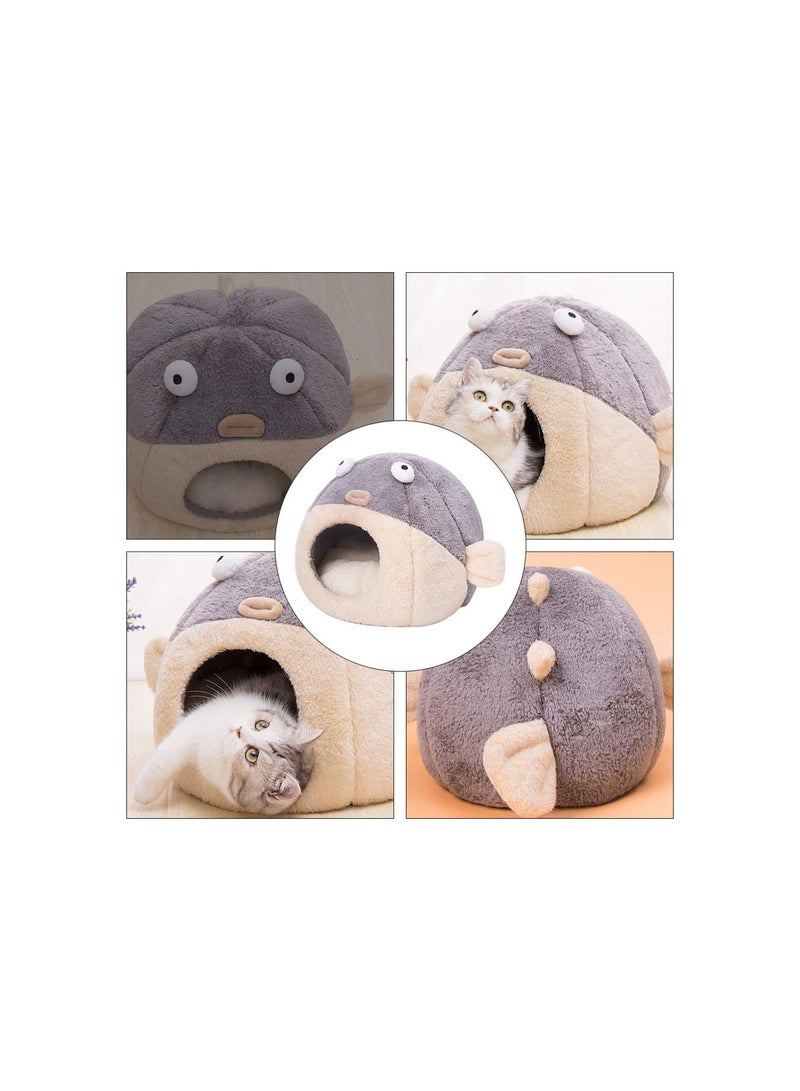 GGOOT Plush Cat Cave Bed Tent: Warm Kitten Tent Semi- closed Pet Winter Nest House Cage Hut Puffer Fish Shape Sleeping Bag for Cats Puppy Small Dogs - Image 4