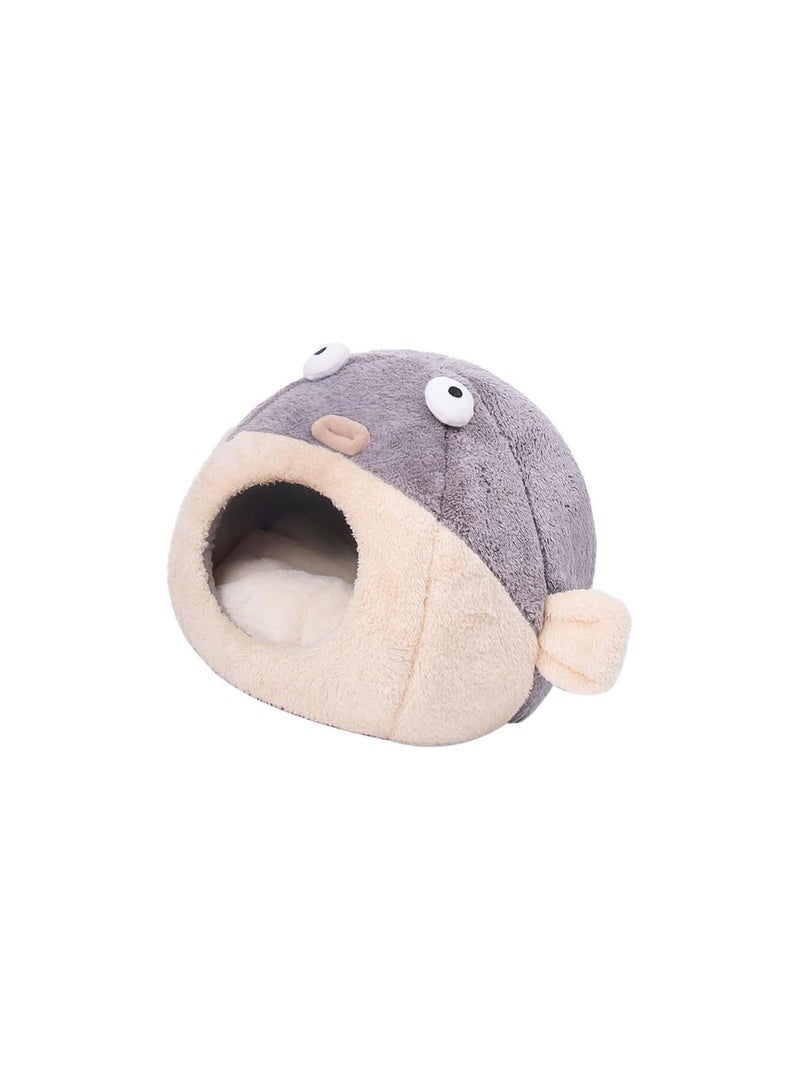 GGOOT Plush Cat Cave Bed Tent: Warm Kitten Tent Semi- closed Pet Winter Nest House Cage Hut Puffer Fish Shape Sleeping Bag for Cats Puppy Small Dogs - Image 1