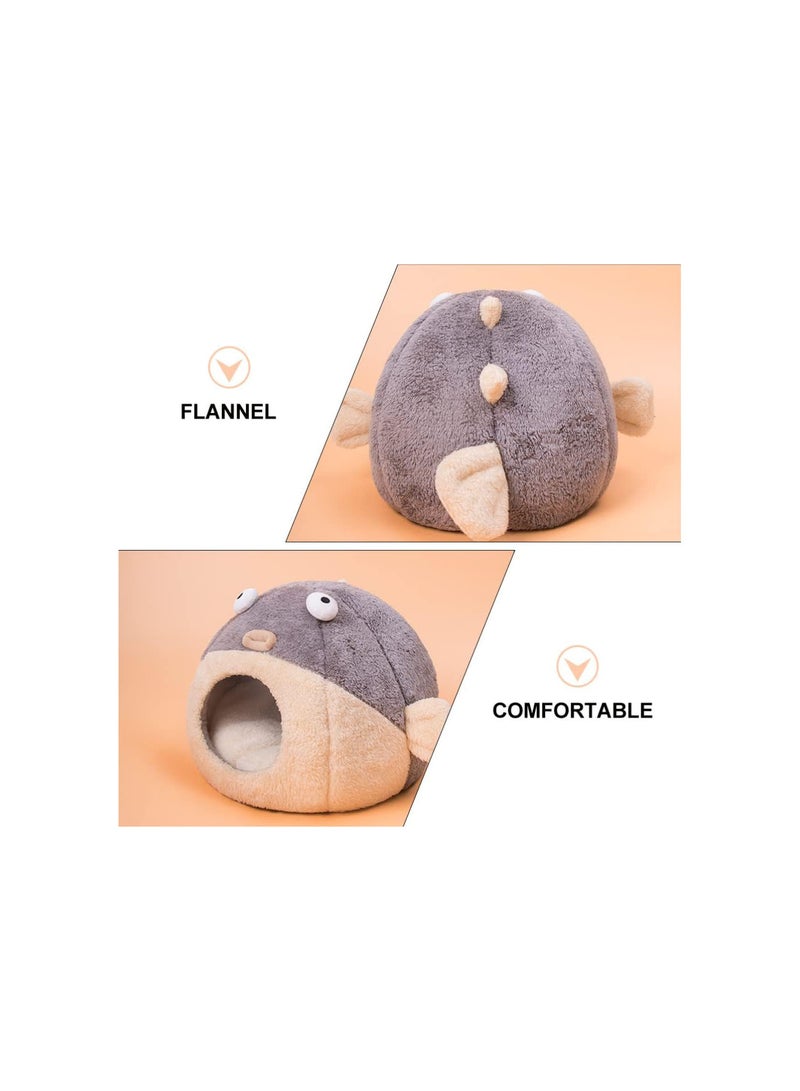 GGOOT Plush Cat Cave Bed Tent: Warm Kitten Tent Semi- closed Pet Winter Nest House Cage Hut Puffer Fish Shape Sleeping Bag for Cats Puppy Small Dogs - Image 2