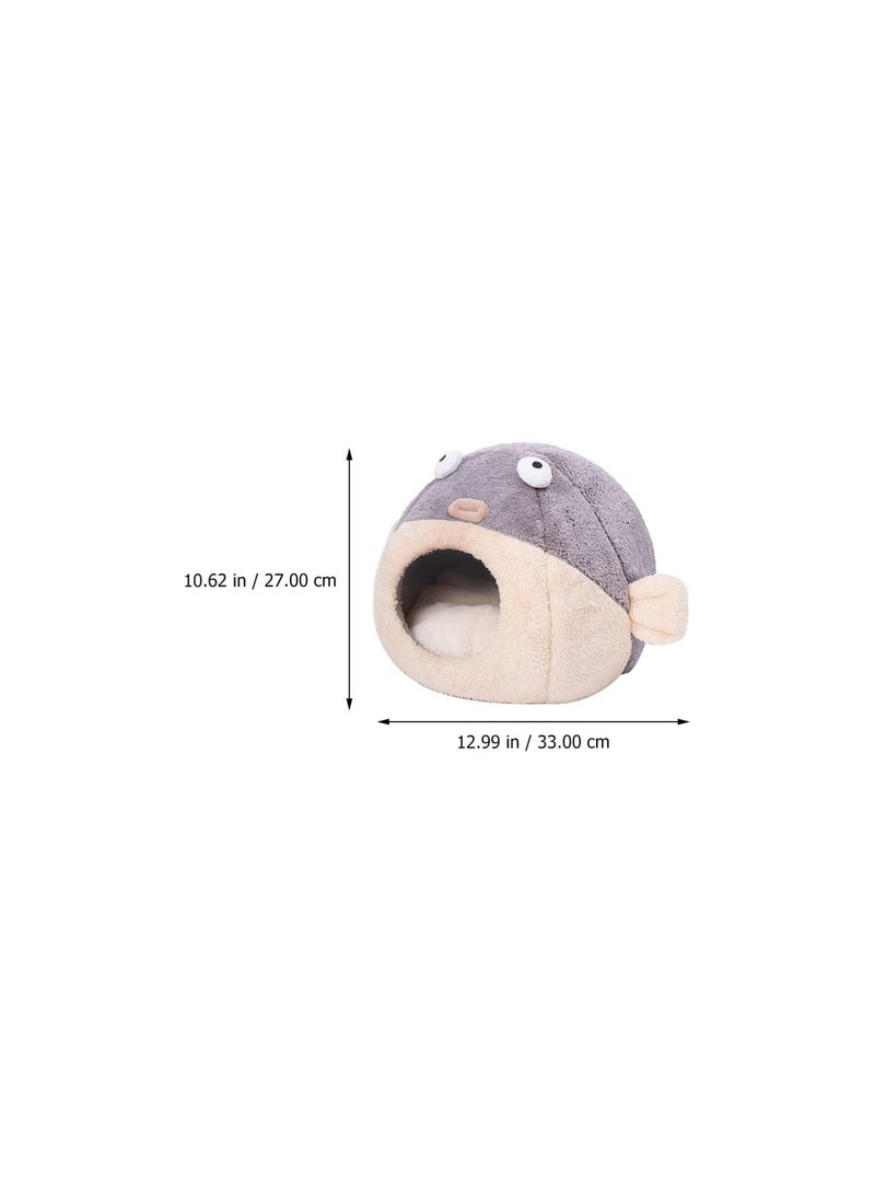 GGOOT Plush Cat Cave Bed Tent: Warm Kitten Tent Semi- closed Pet Winter Nest House Cage Hut Puffer Fish Shape Sleeping Bag for Cats Puppy Small Dogs - Image 5