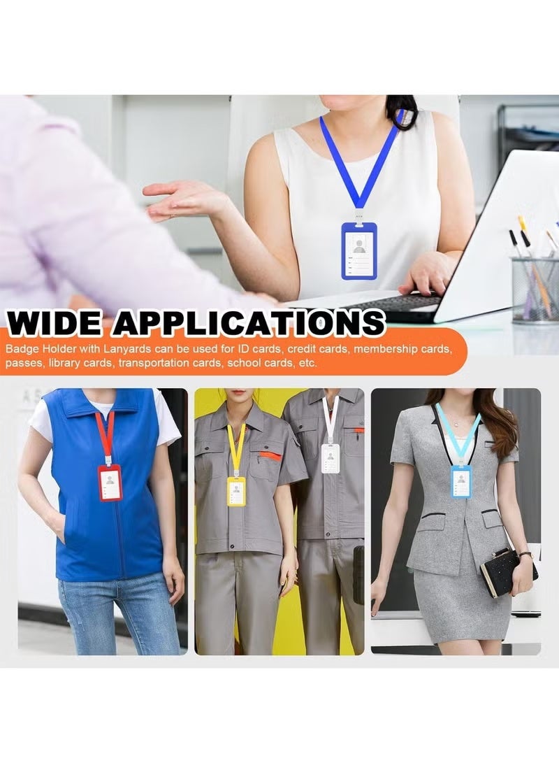 مجموعة من 10 حاملي شارات رأسية مع حبل تعليق، 10 حاملي شارات بألوان مختلفة، حامي بطاقة هوية مقاوم للماء بحبل مسطح، للمكتب أو المدرسة، حامي بطاقة العمل شفاف مزدوج الجوانب - Image 5