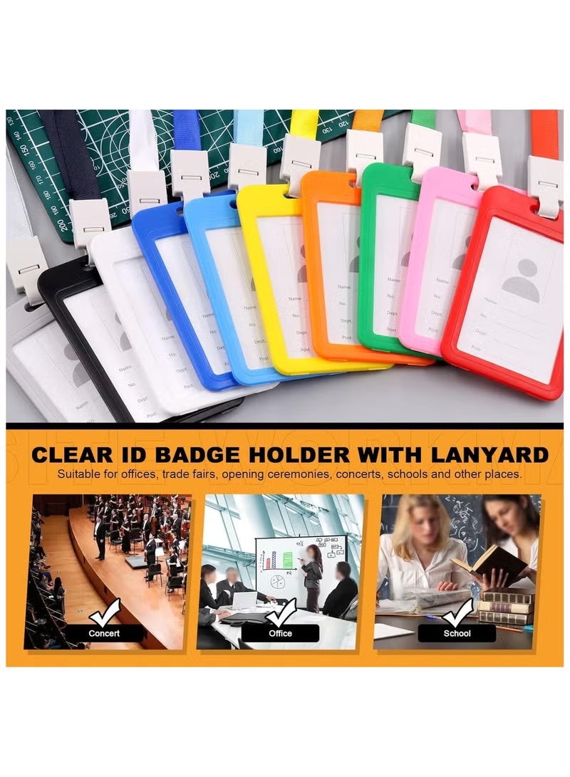 مجموعة من 10 حاملي شارات رأسية مع حبل تعليق، 10 حاملي شارات بألوان مختلفة، حامي بطاقة هوية مقاوم للماء بحبل مسطح، للمكتب أو المدرسة، حامي بطاقة العمل شفاف مزدوج الجوانب - Image 2