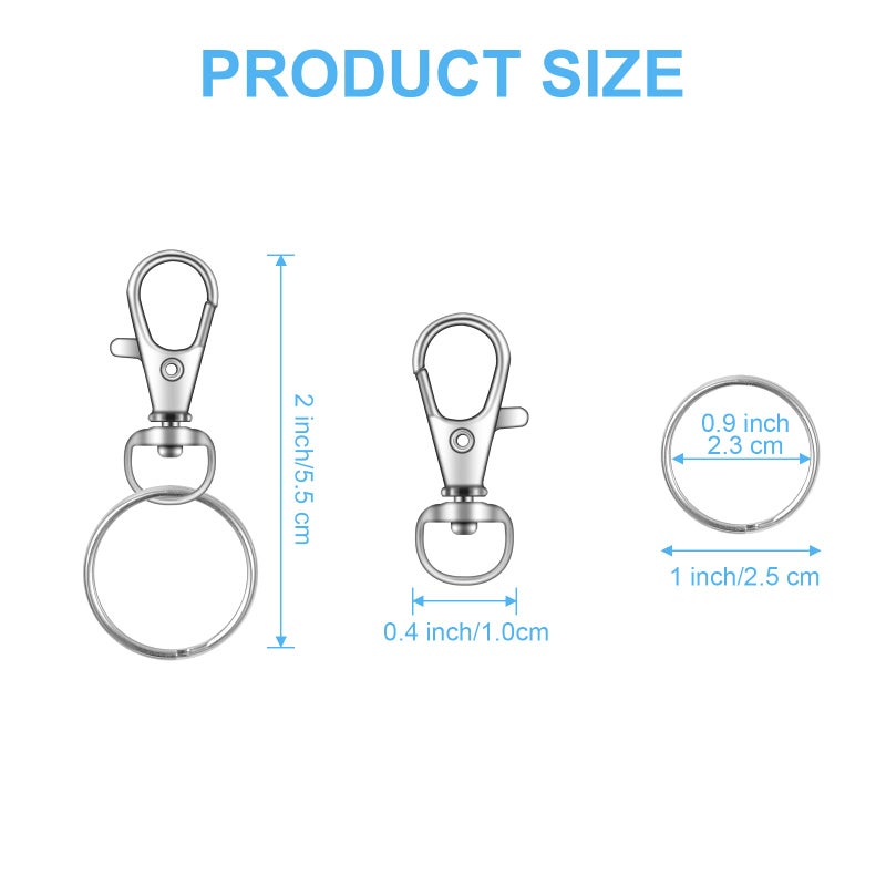 DSUWAZU 104PCS Swivel Snap Hooks with Key Rings, Metal Lobster Claw Clasp, Keychain Rings for Crafts 1.25inch/32mm - Image 2