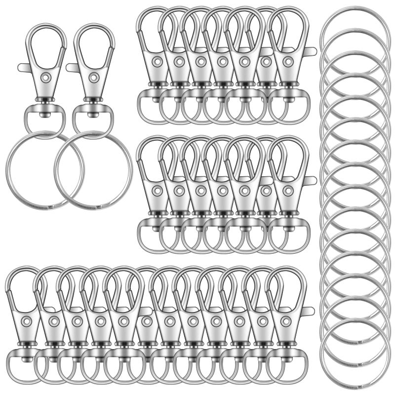 DSUWAZU 104PCS Swivel Snap Hooks with Key Rings, Metal Lobster Claw Clasp, Keychain Rings for Crafts 1.25inch/32mm - Image 1