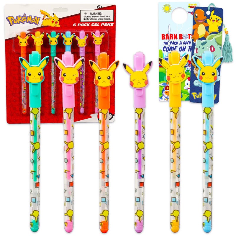 Nintendo Pokemon Gel Pen Set - 6 Pc Pikachu Writing Instruments Gift Bundle For Kids Featuring Pikachu  Plus Bookmark  More | Pokemon Party Favors For Kids - Image 1
