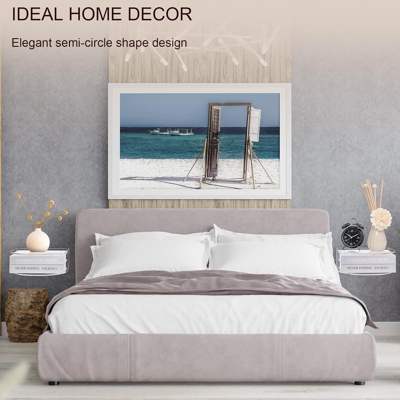 HMYHUM Acrylic Floating Nightstand Set of 2, Wall Mounted Bedside Table for Bedroom, Hanging, 8 lbs Load, 10.5" L x 10 "W x 4" H, Clear - Image 4
